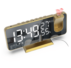 FM Radio LED Digital Smart Alarm Clock Watch Table Electronic Desktop Clocks USB Wake Up Clock with 180° Time Projection Snooze (Color: Gold, Ships From: China)