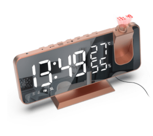 FM Radio LED Digital Smart Alarm Clock Watch Table Electronic Desktop Clocks USB Wake Up Clock with 180° Time Projection Snooze (Color: ROSEGOLD, Ships From: China)