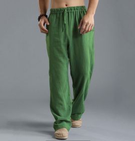 Men's Loose Casual Pants Linen Breathable Sports Trousers (Option: Green-5XL)