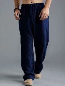 Men's Loose Casual Pants Linen Breathable Sports Trousers (Option: Dark Blue-4XL)